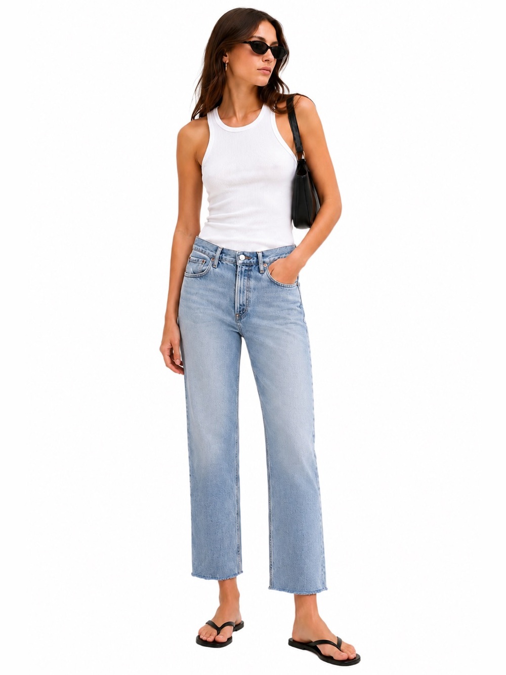 AGOLDE Lana Straight Denim Organic Cotton Relaxed Fit Jeans Light Wash Raw Hem28